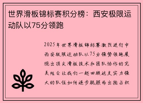 世界滑板锦标赛积分榜：西安极限运动队以75分领跑
