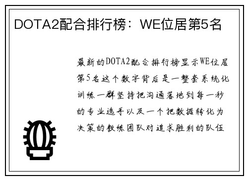 DOTA2配合排行榜：WE位居第5名