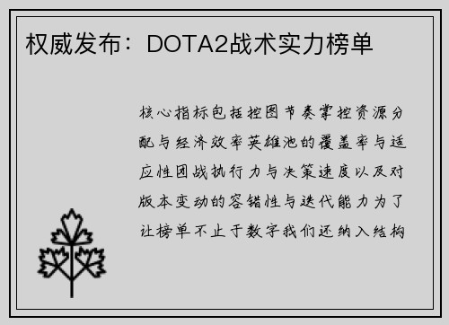 权威发布：DOTA2战术实力榜单