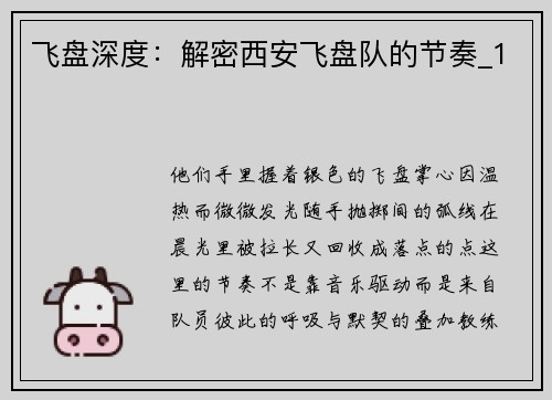 飞盘深度：解密西安飞盘队的节奏_1